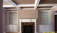 Custom Wood Fireplace Mantle, Built In’s and Coffered Ceilings